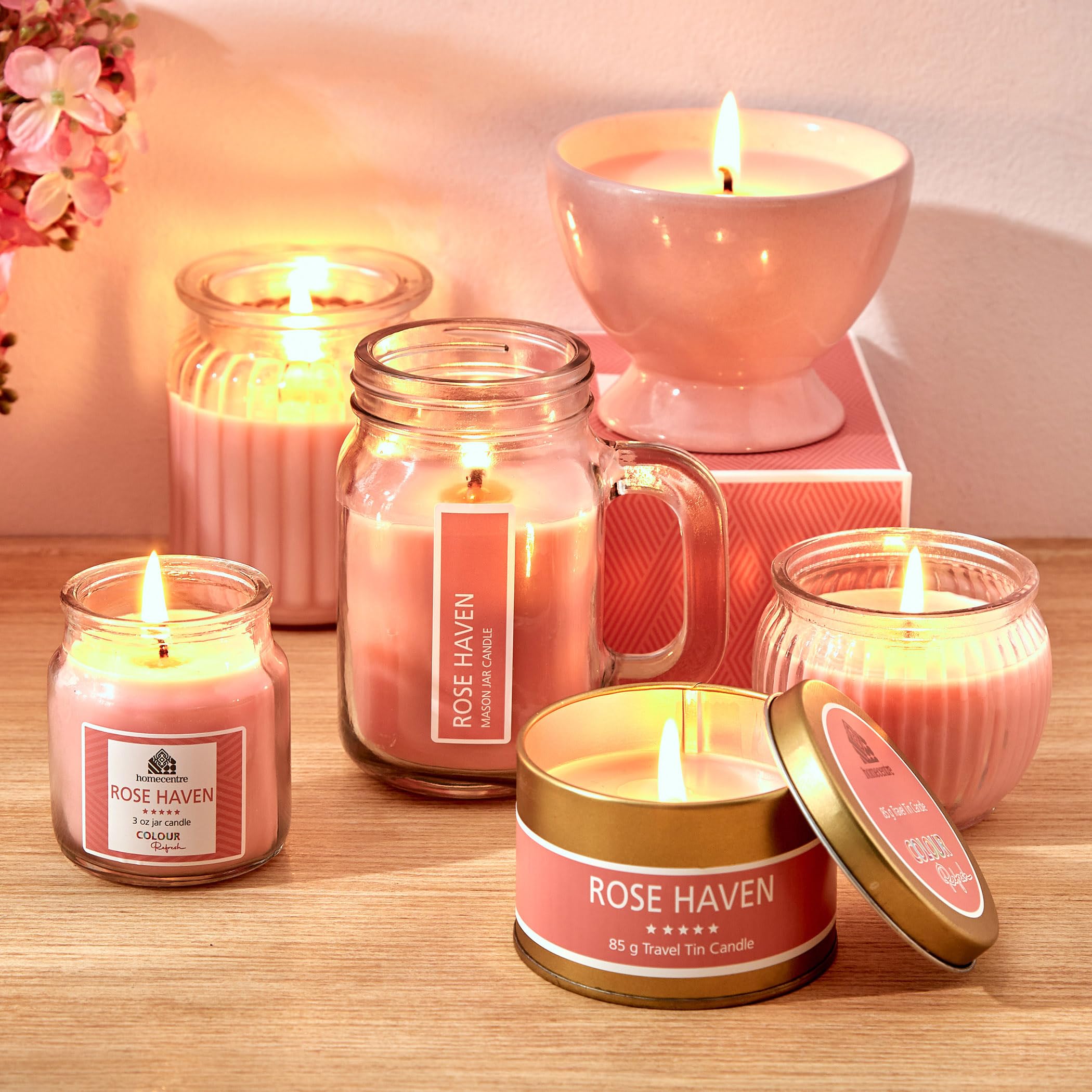 Home Centre Colour Refresh Rose Scented Ribbed Jar Candle : Amazon